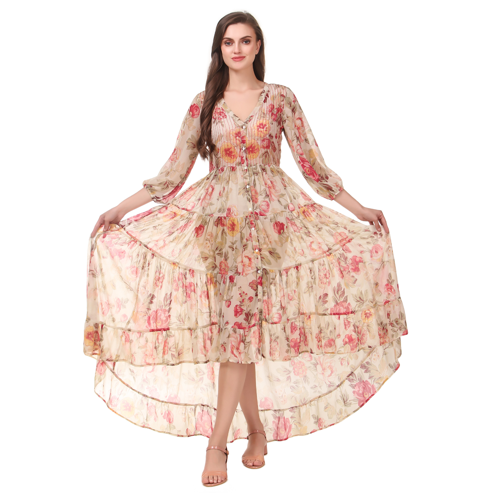 Visoucs Georgette Printed Long Dress
